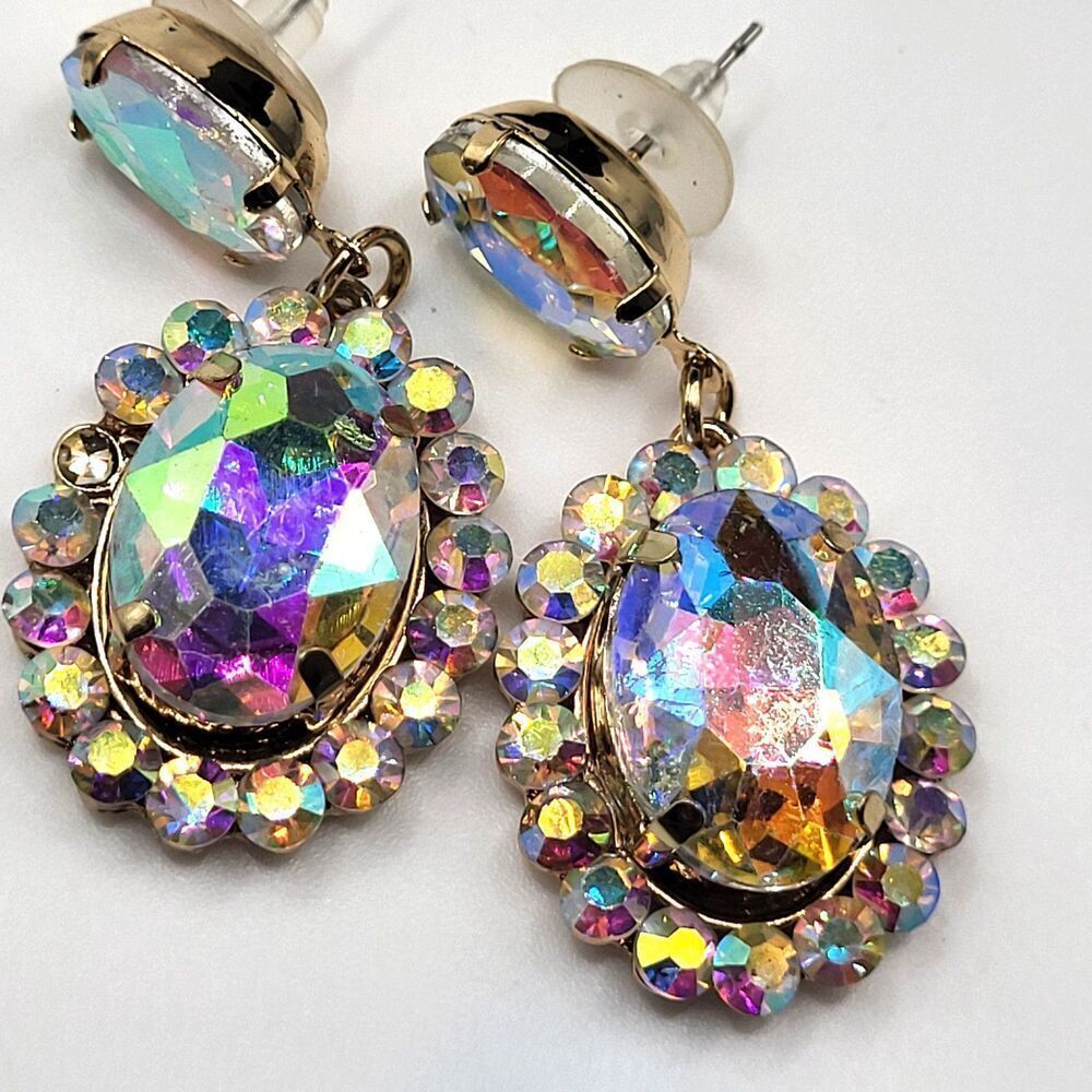 Chunky AB Crystal Oval Earrings 1.75in